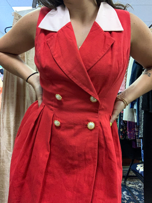 Red, double-breasted Coat Dress